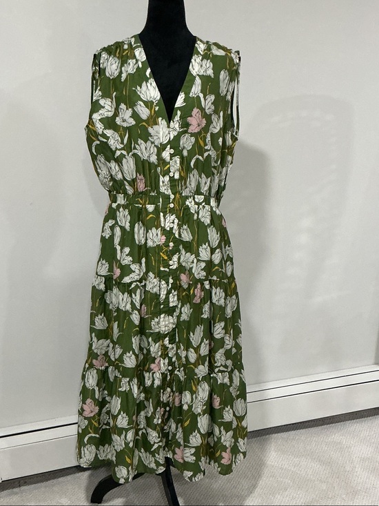 Trovata Dresses & Skirts - Trovata Olive Green Floral V-Neck Button Midi Dress